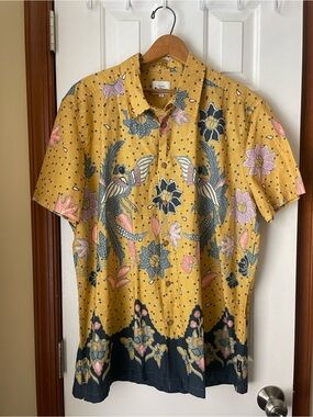 Ben Sherman Men's Yellow Floral Short-Sleeve Button-Up Shirt Sz XL Like New